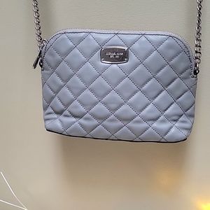 MICHAEL KORS CINDY GRAY QULTED LEATHER LARGE DOME CROSSBODY